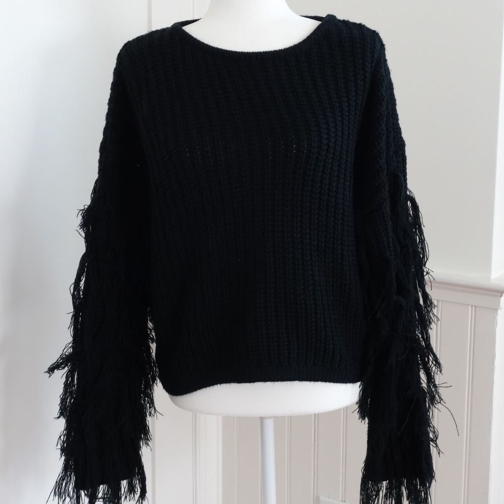 Black Fur/Tassel Sweater